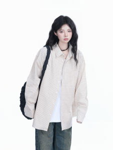 Casual Oversize Loose Long Sleeve Shirt Womens Hong Kong Style Retro College Grid Pattern Cotton Shirt Leisure Fashion Womens Clothing