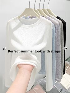 Miiow | MiiOW Linen Knitted Loose Long Sleeve Base Shirt Women Spring Summer New Style Casual Round Neck Mid-Length Top