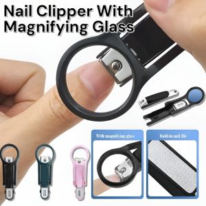 Portable Nail Clipper With Removable Magnifying Glass Stainless Steel Elderly Nail Clippers Splash-Proof Nail Cutter For Seniors Children