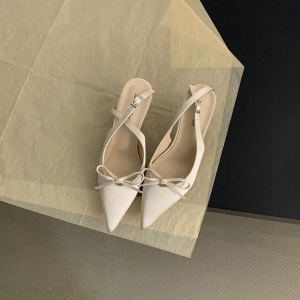 Jiji Studios Fancy Stiletto Heel Pointed Sandals Womens Summer Bows Sweet Elegant High Heel Toe Box Flats