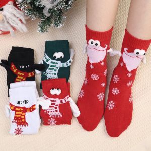 Christmas Hand In Hand Socks Creative Magnetic Suction Holding Hands Long Stocking Women Men Harajuku Cute Couple Cotton Sock