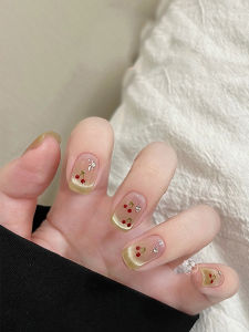 Handmade Short Wearable Nail Art Stickers French Polka Dot Cat Eye Cherry Blossom Gentle French Style Bubble Effect Green Cat Eye