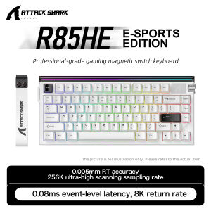 ATTACK SHARK | ATTACK SHARK R85HE Keyboard Wired Connection 8000Hz Polling Rate 0.005mm Rapid Trigger Adjustment PBT Keycaps RGB Lighting
