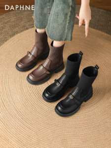 Daphne Elastic Fleece Lined Martin Boots Womens Slim Fit Casual Low Top Booties Synthetic Leather Rubber Sole Autumn Winter