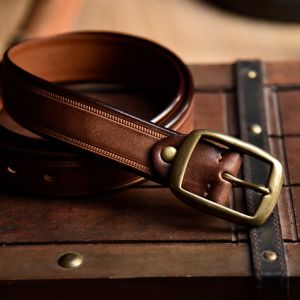 Thắt lưng nam bằng da bò lớp trên cùng 3.3cm da thông thường dành cho doanh nhân thắt lưng khóa kim đồng nguyên chất retro bền và băng thông linh hoạt