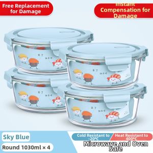 Portable round Glass Lunch Box with Lid for Office Workers Microwave Safe Fruit Container High Borosilicate Heat Resistant