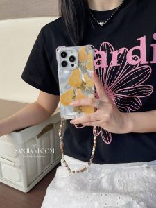 Korean Style Lucky Gourd Phone Case with Chain Womens Fashion Protective Cover for  13 14 12 pro Crossbody Shoulder Bag