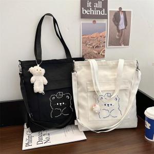 Japanese Style Canvas Shoulder Bag Large Capacity Student Book Bag Tote Crossbody Bag for Daily Use School Bag Women