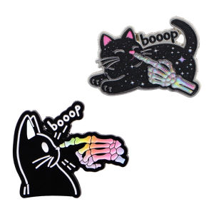 2pcs/Set "Boop" Skeleton Hand Black Cat Enamel Pin Cute Badge Brooch Backpacks Bag Collar Lapel Decoration Jewelry Friends Gift