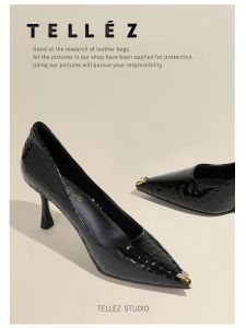 Tellez Korean Style Metal Tip High Heels Womens Shoes Ultra-Fine Fiber Inner Elegant Office Shoes Sharp Pointed Toe Thin Heel