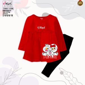Set Setelan Baju Tunik Dress Kaos Legging Anak Perempuan Cewek Lengan Panjang Misel Usia 2 - 8 Tahun