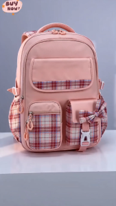 Purple Plaid Backpack for Girls - Cute Bowknot School Bag with Padded Straps Lightweight Waterproof