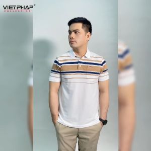 Áo Polo Nam VIỆT PHÁP Form Luxury - Thun Cá sấu Sọc  lịch lãm sang trọng 8802