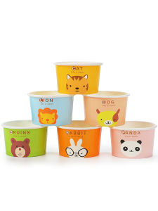 Disposable Ice Cream Paper Cup with Lid Cartoon Ice Cream Box Food Paper Bowl Printed Logo Small Animal Design Tableware