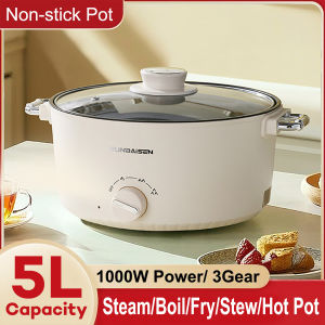 5L Multi-purpose Electric Pot 28CM Electric Cooker Non-stick Rice Cooker Multifunctional Electric Hotpot Double-Layer Cooking Pot Electric Frying Pan For Home or Student Dormitory