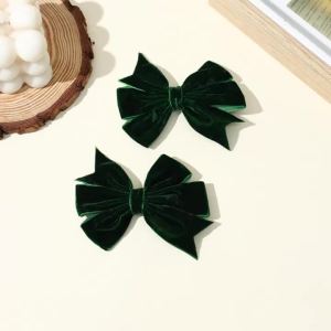2Pcs Solid Velvet Bow Hair Clips Sweet Vintage Handmade Bownot Hairpins For Girls Children Fall Winter Headwear Hair Accessories