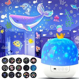 Crown Fantasy Star Sky Projection Night Light 15in1 Bedroom Ceiling Rotating Atmosphere Lamp Home Decoration Kids Birthday Gift
