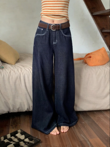 NIHAOKANONG | Quần Jean Phong Cách Retro Cao Waisted Chân Rộng