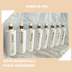 HIRAYA PH Round Pump Container Soap Dispenser 500 ml Minimalist Gold Elegant Waterproof Labels | We Accept Customized