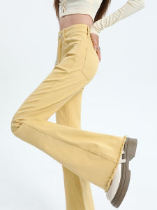 QIAOMIDUO | กางเกงยีนส์ทรงขาบานสีสันสดใสสำหรับผู้หญิงไซส์ใหญ่ ทรงสลิมฟิต ทรงขาบานเล็ก ทรงลำลอง ฤดูใบไม้ผลิ 2024