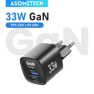 ASOMETECH | 33W GaN USB Type C Charger Portable Dual Ports PD PPS Fast Charging for IPhone 17 16 15 14 Pro Max IPad Samsung S23 Ultra Xiaomi