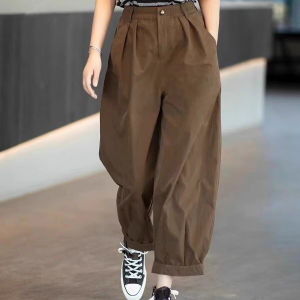 Retro Artistic Womens Cotton Harlan Pants High Waist Slimming Workwear Long Trousers Casual Cotton Linen Blend Harlan Trousers
