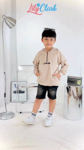Lily And Clark Hoodie Half Zip Anak Laki-laki Warna Khaki HHZ01