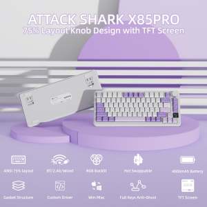 ATTACK SHARK | Attack Shark X85PRO 75% Tri Mode Mechanical Keyboard Smart Color Screen 4000mAh Large Battery Gasket Mount Full Key HotSwap RGB