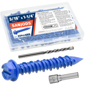 3/16" or 1/4" Concrete Screw Anchor Blue Hex Head Screws for Anchoring to Masonry Brick Block Cement or Stucco