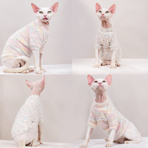 Thickened Warm Long Sleeve Fleece Lined Elastic Simple Style Cat Sweater for Autumn Winter Devent Sphinx Hairless Cat Clothes