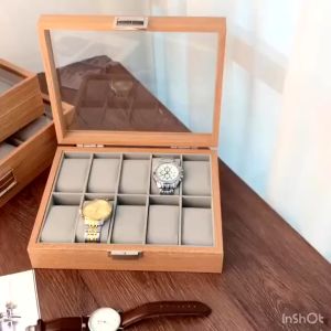 Hộp Đựng Đồng Hồ 10 Ngăn Mặt Kính Sang Trọng Có Khóa Chốt Bảo Vệ Để Bạn Giữ Những Chiếc Đồng Hồ Tốt Hơn.