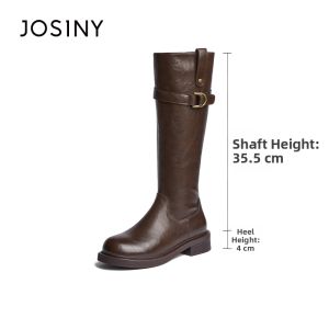 Josiny | Thick Sole Long Boots Warm Fleece Knight Boots with Buckle