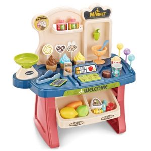 Children Simulation Supermarket Shopping Trolley & Selling Stand Toy Set