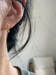 ต่างหูเงิน S925 ทรงดาว ดีไซน์เรียบง่ายหรูหรา ต่างหูรูปดาวโลหะผสมเคลือบเงิน 14K สำหรับผู้หญิง