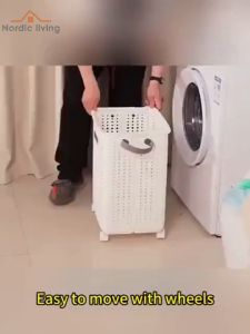 Collapsible Laundry Basket with Wheels and Handle Plastic Foldable Laundry Hamper Versatile Portable Storage Basket Durable and Practical for Laundry and Bathroom