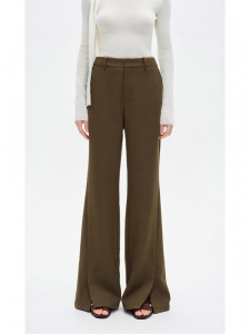 Wool Blend Tencel Flare Pants with Four-button Closure Women