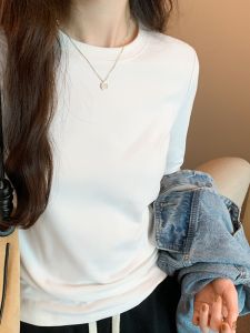Thickened Brushed Base Shirt Womens Slim-Fitting Basic Tops Autumn and Winter Double-Sided Dralon Soft Glutinous White Liner T-shirt