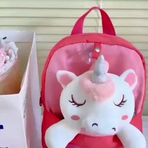 Ba Lô Kỳ Lân 3D Dễ Thương Bằng Vải Bông Mềm Mại Dành Cho Bé Gái Cặp Sách Hoạt Hình Có Khóa Kéo Quai Đeo Vai Mềm Mại Chất Liệu Polyester Cặp Sách Mầm Non Cho Trẻ Em