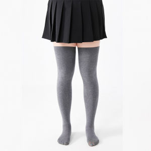 พลัสไซส์ ถุงเท้ายาวเหนือเข่าสําหรับผู้หญิงกันลื่น ผ้าฝ้าย หลอดสูง Jk ป้องกันเข่า สีดำ ถุงเท้ายาวหรูหราความยาวต้นขา