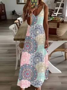 Printed Design Colorful Mandala Pattern Print Dress Four Seasons elegant style casual style sling dress