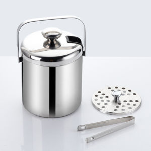 Stainless Steel Double Layer Ice Bucket with Lid and Handle