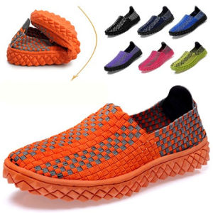 Spring Summer Casual Sports Shoes Womens Lazy Style Breathable Woven Elastic Band Korean Version Low Top Flat Bottom Rubber Sole