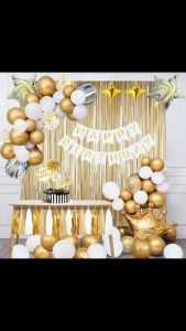 [SG Seller]Gold Birthday Decorations - Gold Party Decorations Set with Birthday Banner Gold White Confetti Balloons Gold Foil Birthday Background Tassel Garland Cake Toppers for Girls Women Men Kids Baby