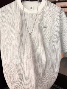 Summer 2025 Mens Fashionable Loose Fit Striped T-Shirt Short Sleeve round Neck Casual Comfortable Big Size Polyester Fiber