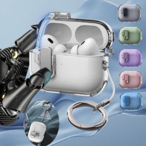 Shockproof Transparent Case For AirPods 4 TPU Switch Lock Protective Cover for AirPods Pro 2nd Earphone Accessories with Keyring