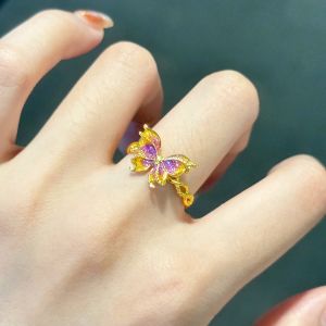แหวนรูปผีเสื้อสีม่วงอ่อนปรับได้สำหรับผู้หญิง แหวนนิ้วสไตล์ย้อนยุค แหวนนิ้วสุดหรูหรา แหวนนิ้วแฟชั่น แหวนนิ้วสุดเก๋