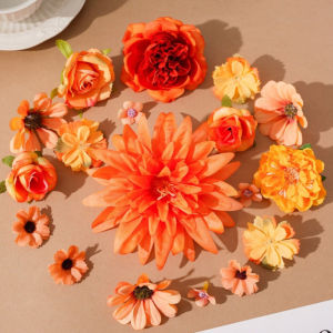 20/50Pcs Artificial Flowers Heads Autumn Orange Fake Flowers for Wedding Party Decoration Home Decor Thanksgiving Ornament