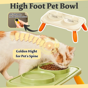 Pet High Foot Anti-Overturning Double Bowl Neck Protection Cat Dog Feeder Water Food Dispenser