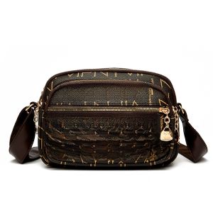 กระเป๋าสะพายข้างหนังแท้พิมพ์ลายแฟชั่นสำหรับผู้หญิง กระเป๋าสะพายไหล่ข้างเดียวแบบมีชั้นหลายชั้น กระเป๋าสะพายข้างหนังนิ่ม กระเป๋าสะพายข้างแบบลำลอง