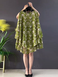 plus Size Womens Summer Long Sleeve Loose Fitting round Neck Floral Print Top Trendy Slimming Fashionable Casual Wear